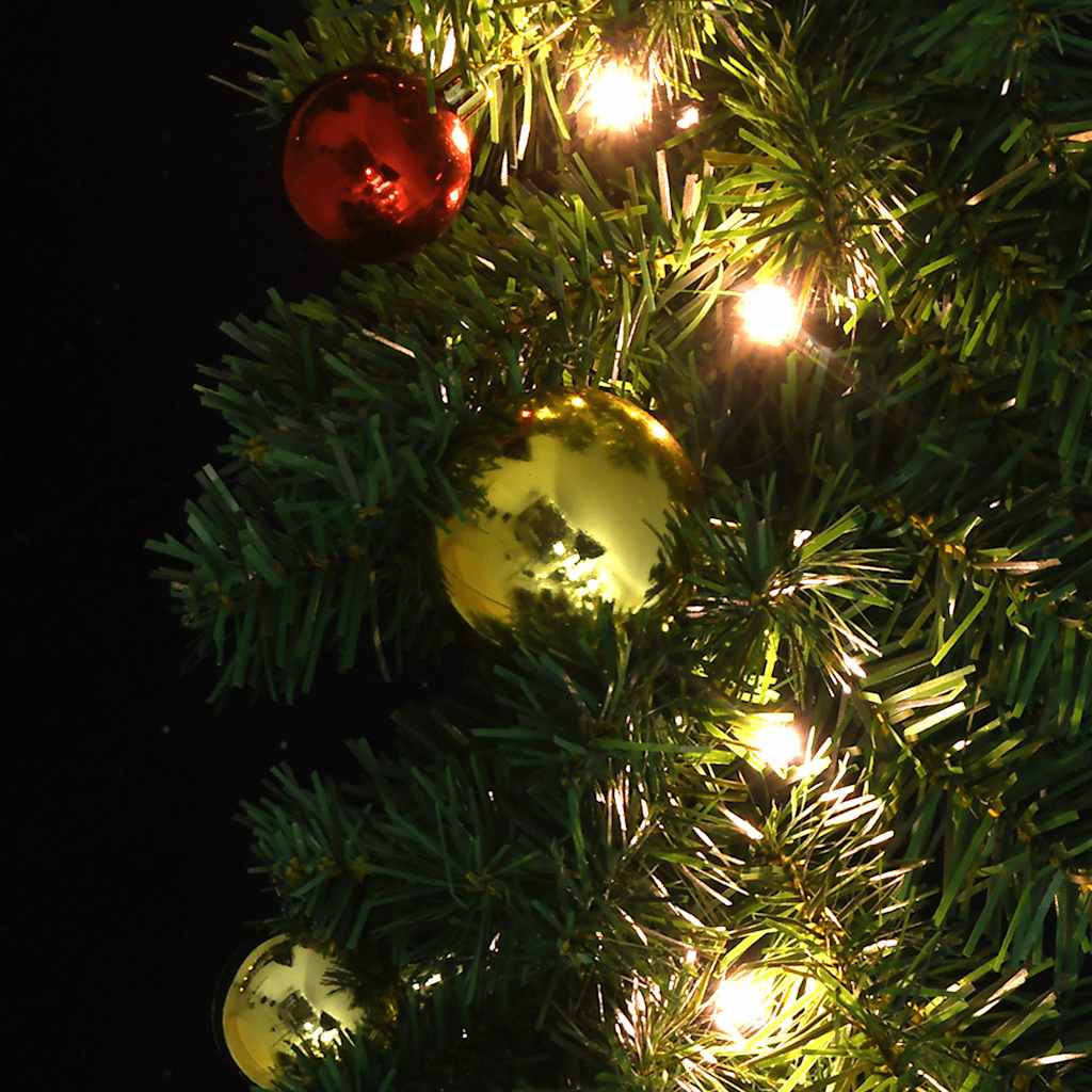 Christmas Garland Decorated With Baubles And Led Lights