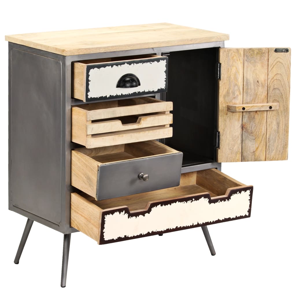 Sideboard Solid Mango Wood and Steel 65x33x76 cm