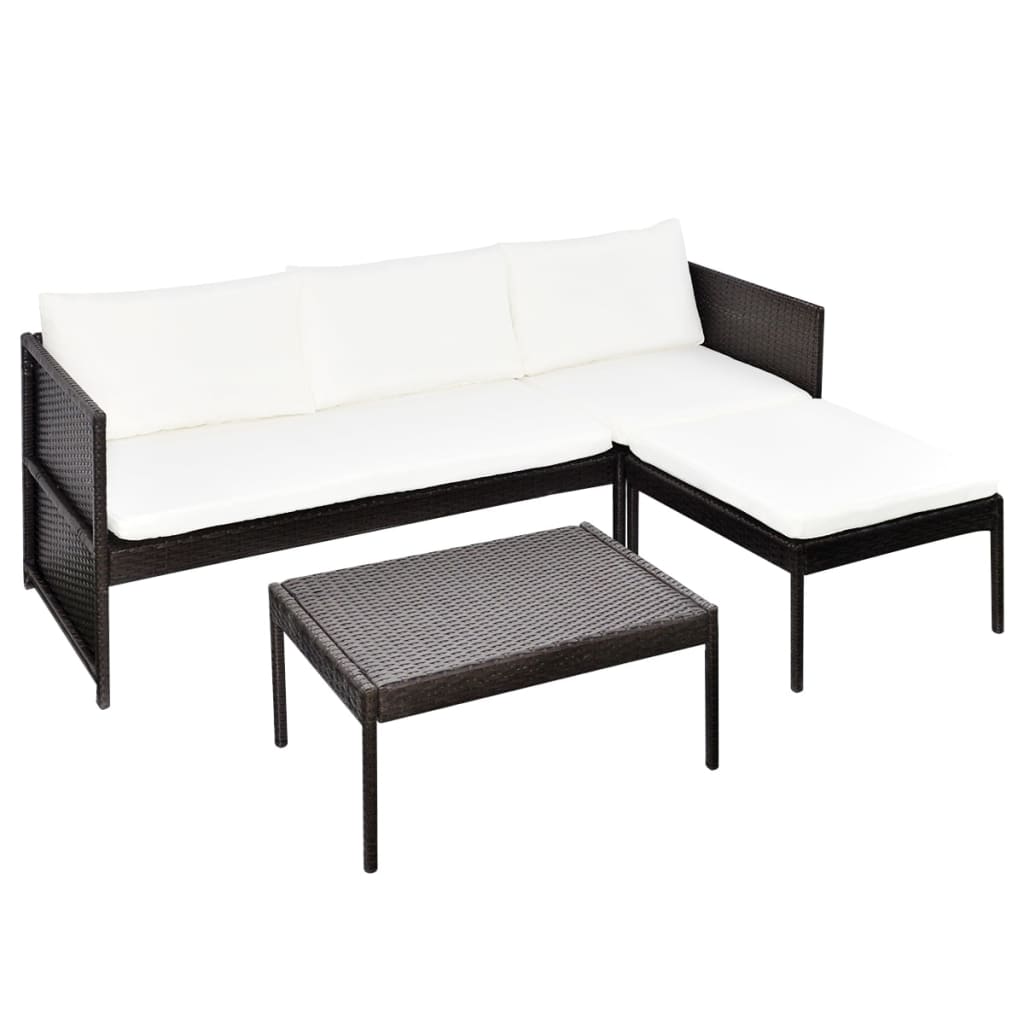 Outdoor Patio 3 Piece Poly Rattan Garden Furniture Lounge Set Corner Sofa Table