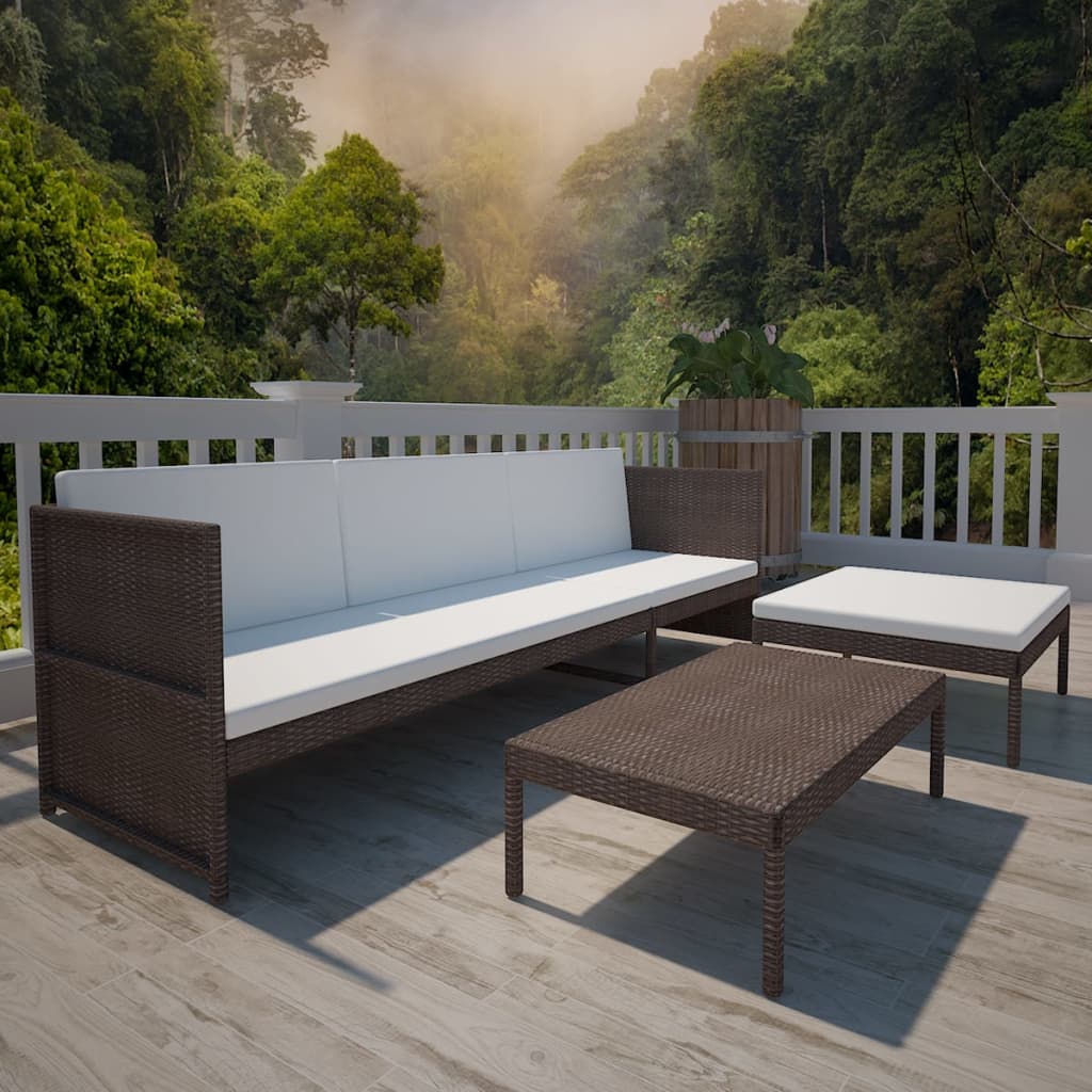 Outdoor Patio 3 Piece Poly Rattan Garden Furniture Lounge Set Corner Sofa Table