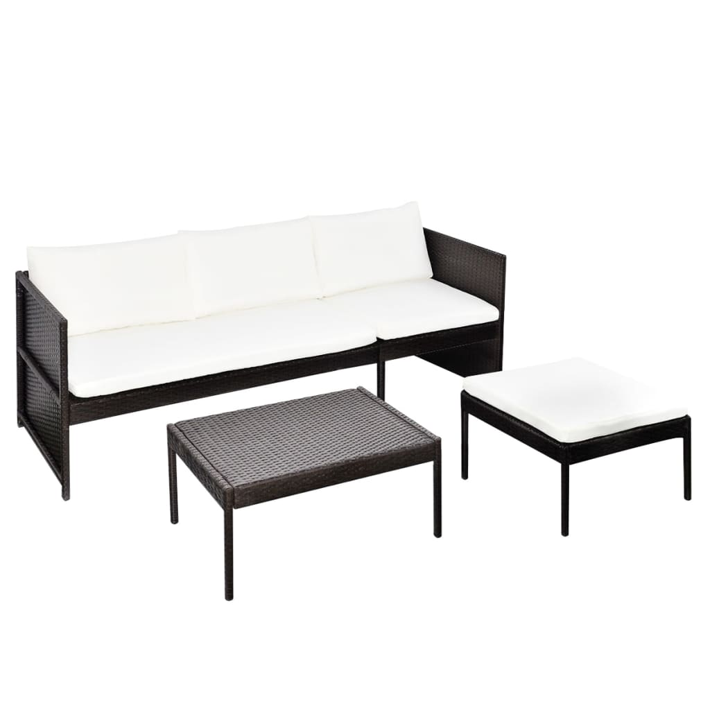 Outdoor Patio 3 Piece Poly Rattan Garden Furniture Lounge Set Corner Sofa Table