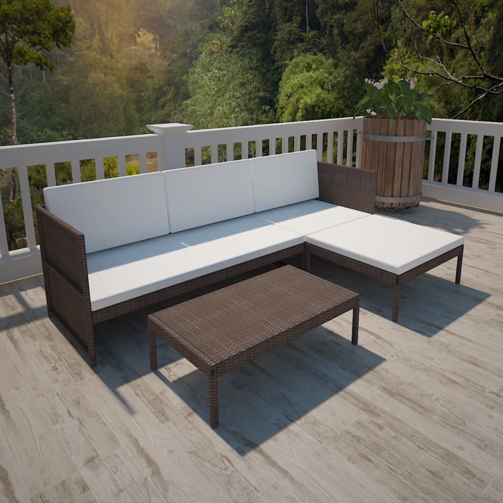 Outdoor Patio 3 Piece Poly Rattan Garden Furniture Lounge Set Corner Sofa Table