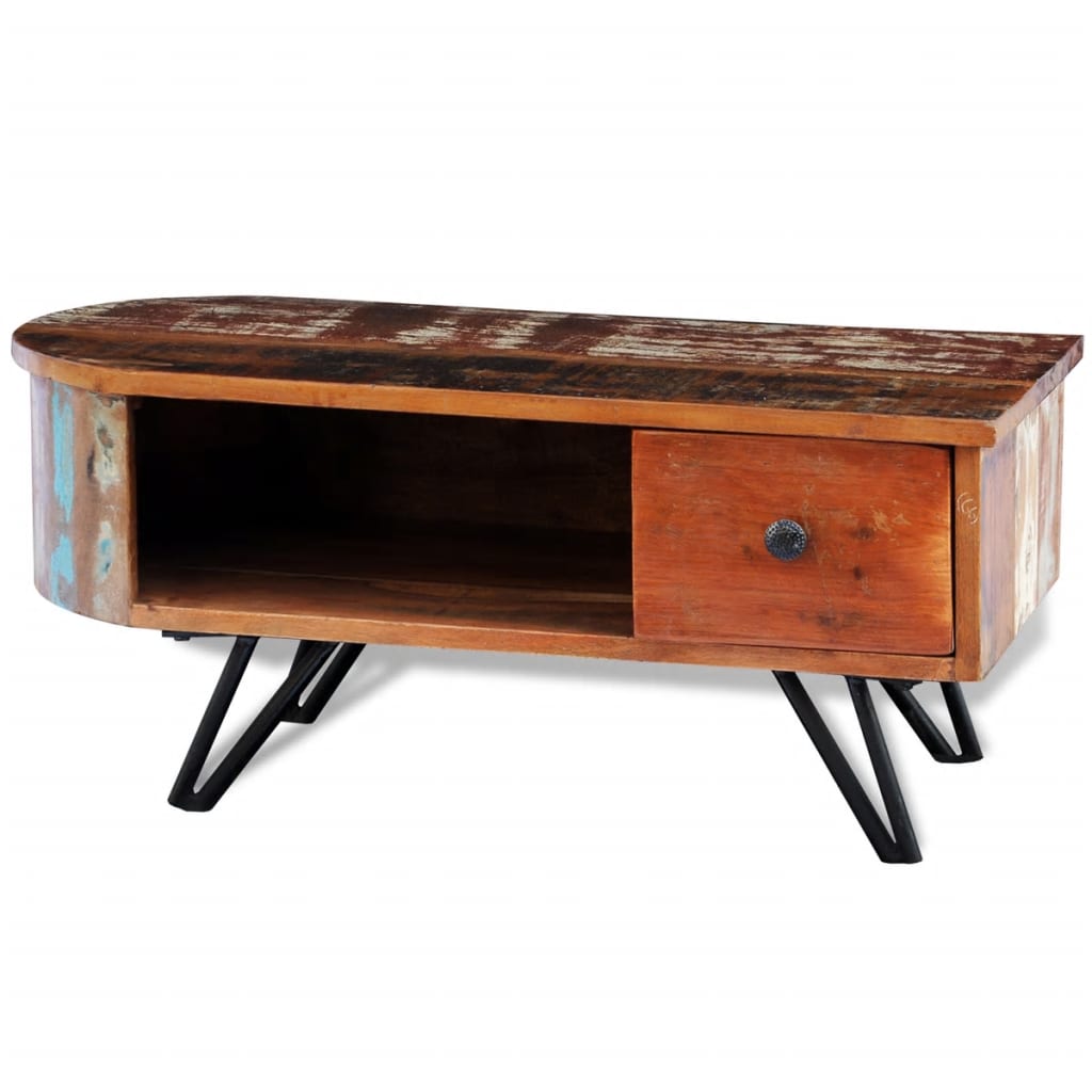 Coffee Table with Iron Pin Legs Solid Reclaimed Wood