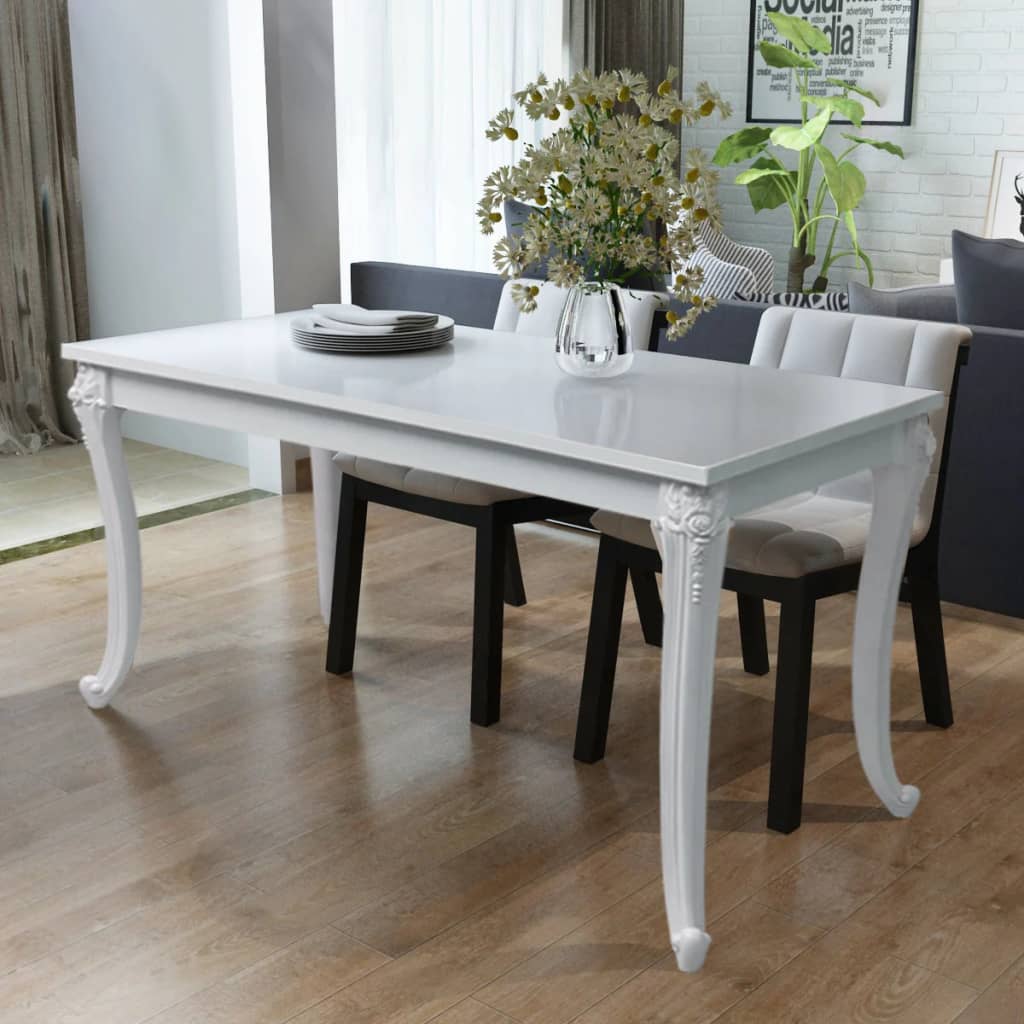 Classic Style White High Gloss Wooden Dining Table Wood Dinner Kitchen Tables