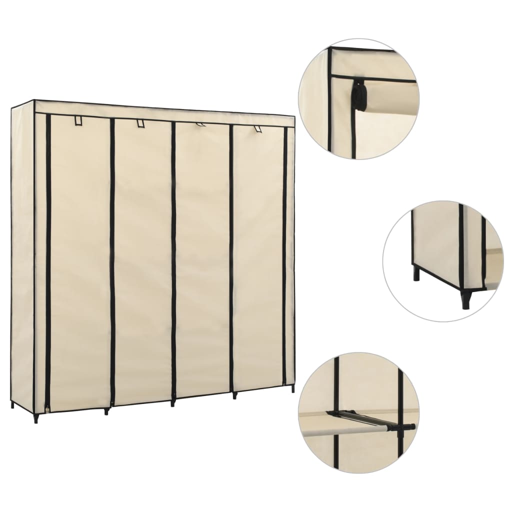 Wardrobe with 4 Compartments Cream 175x45x170 cm