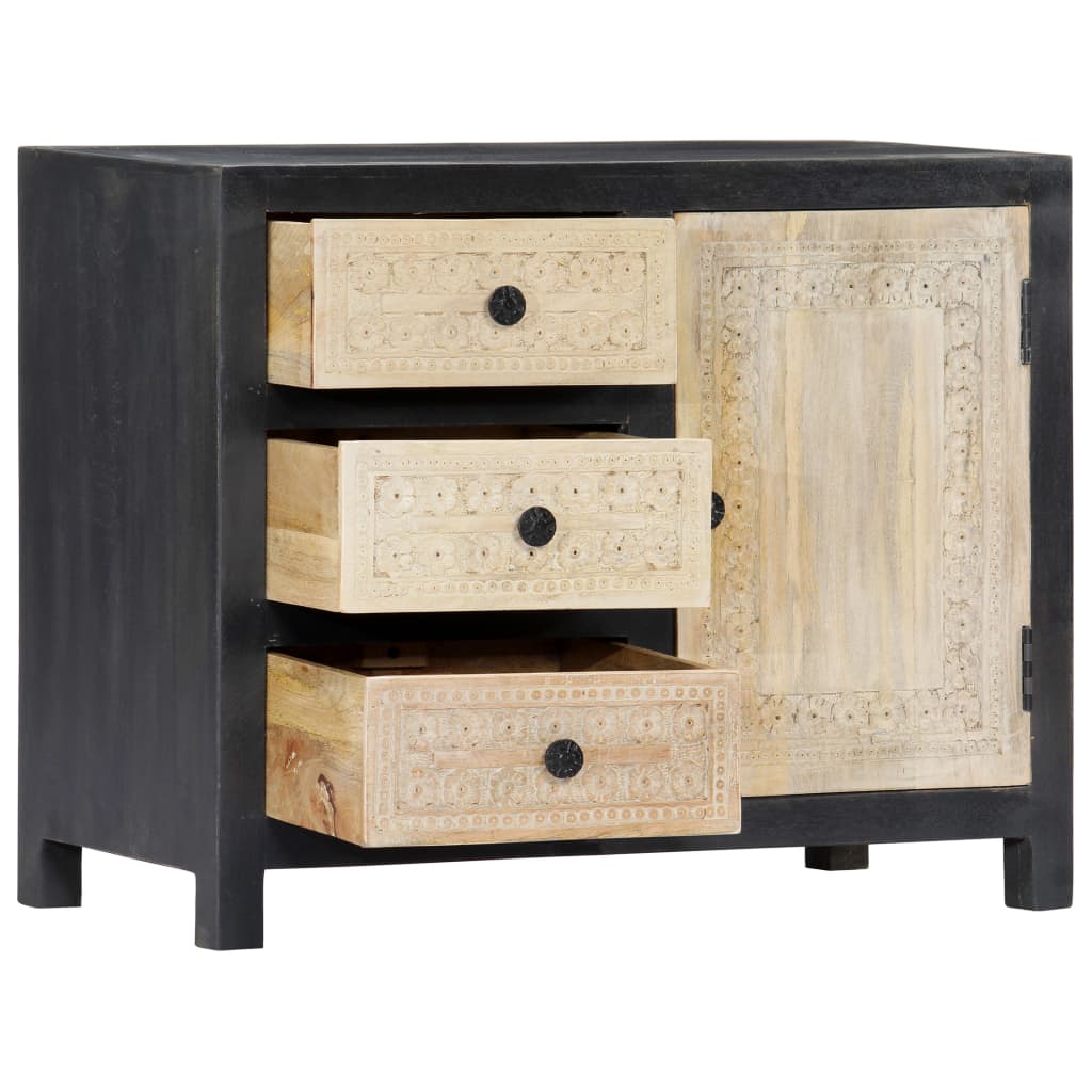 Hand Carved Side Cabinet Grey 75x35x60 cm Solid Mango Wood
