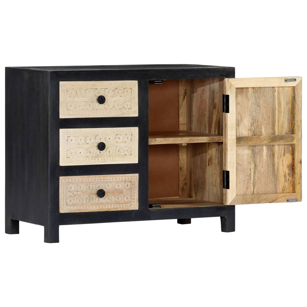 Hand Carved Side Cabinet Grey 75x35x60 cm Solid Mango Wood