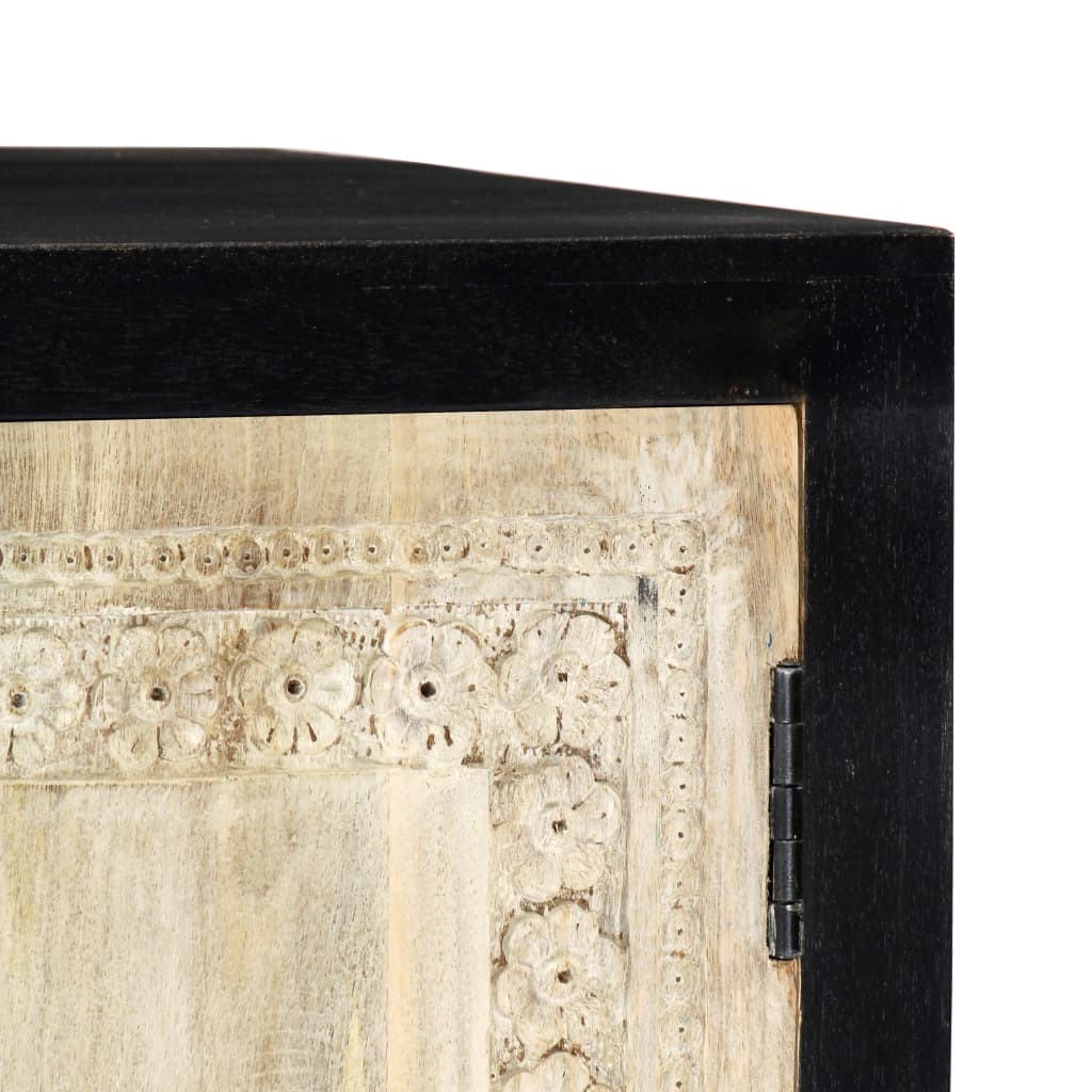 Hand Carved Side Cabinet Grey 75x35x60 cm Solid Mango Wood