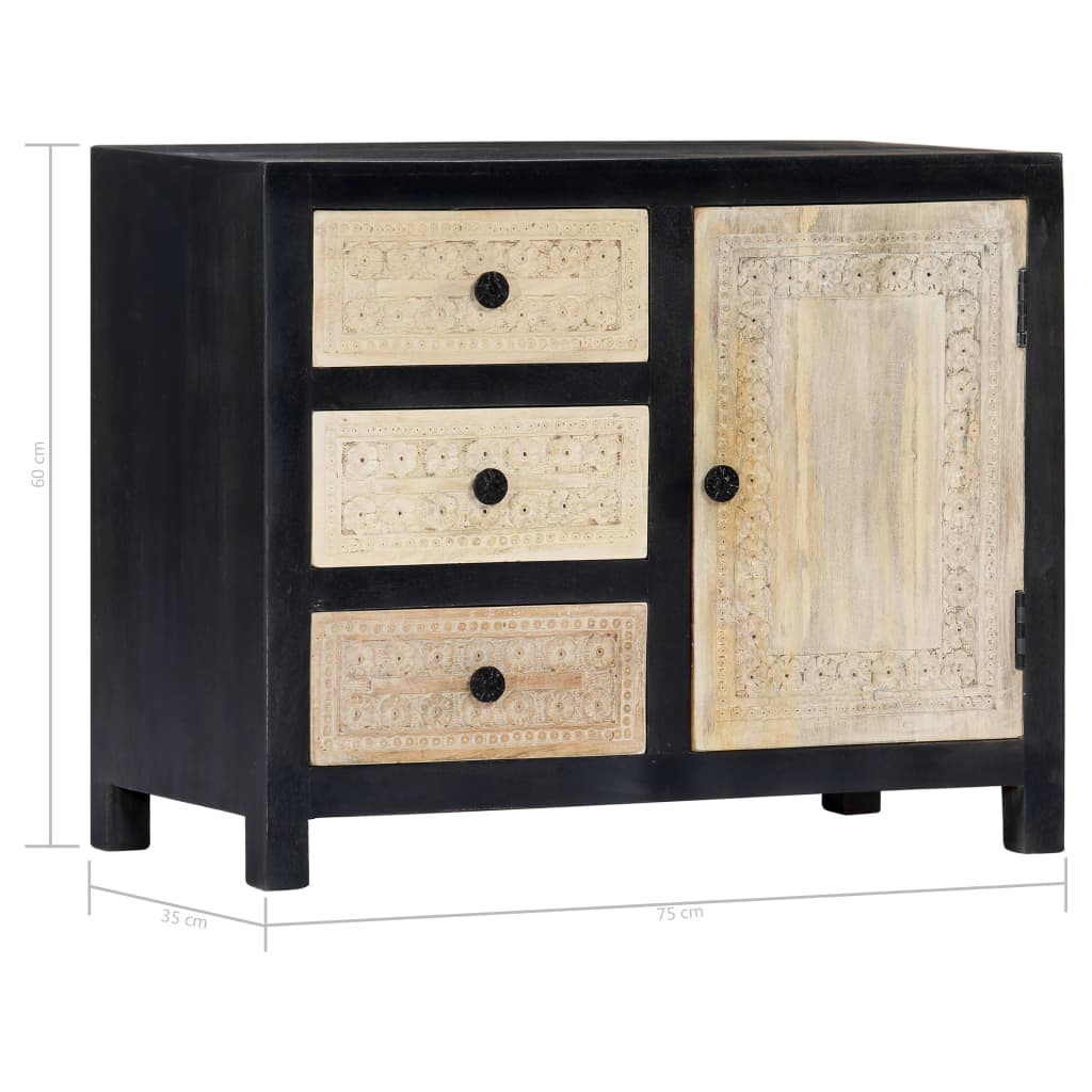Hand Carved Side Cabinet Grey 75x35x60 cm Solid Mango Wood