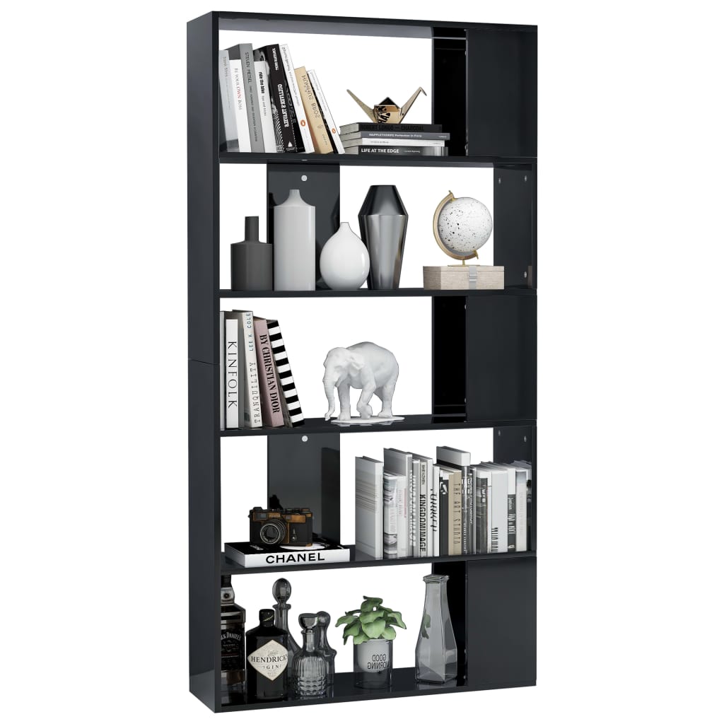 Book Cabinet/Room Divider High Gloss Black 80x24x159 cm Engineered Wood
