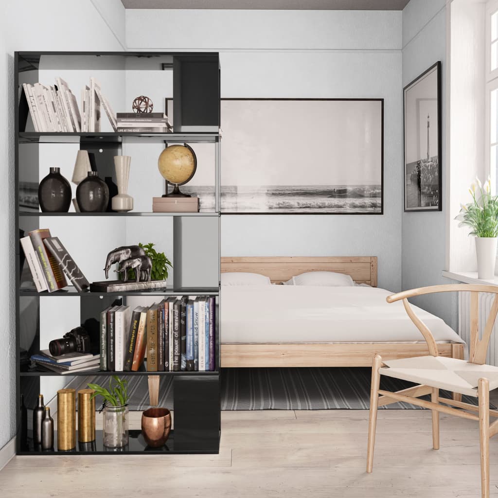 Book Cabinet/Room Divider High Gloss Black 80x24x159 cm Engineered Wood