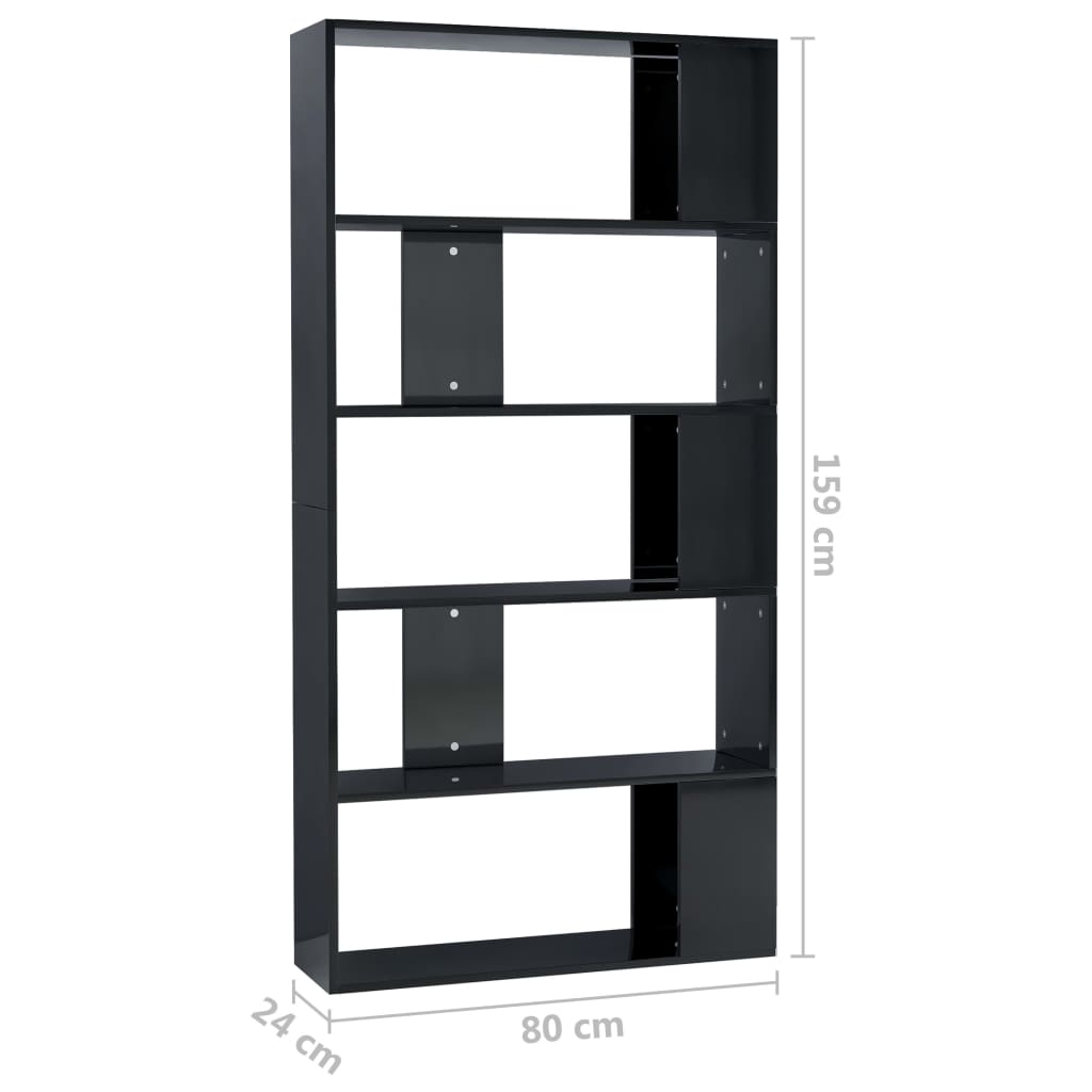 Book Cabinet/Room Divider High Gloss Black 80x24x159 cm Engineered Wood