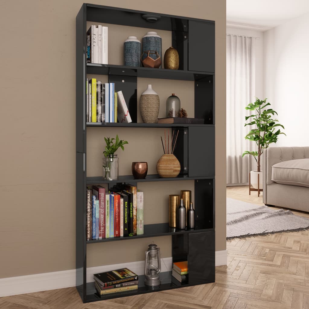 Book Cabinet/Room Divider High Gloss Black 80x24x159 cm Engineered Wood