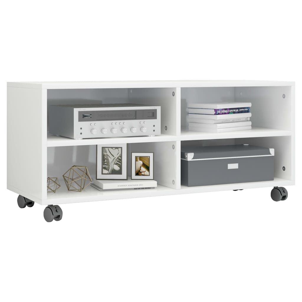TV Cabinet with Castors High Gloss White 90x35x35 cm Engineered Wood