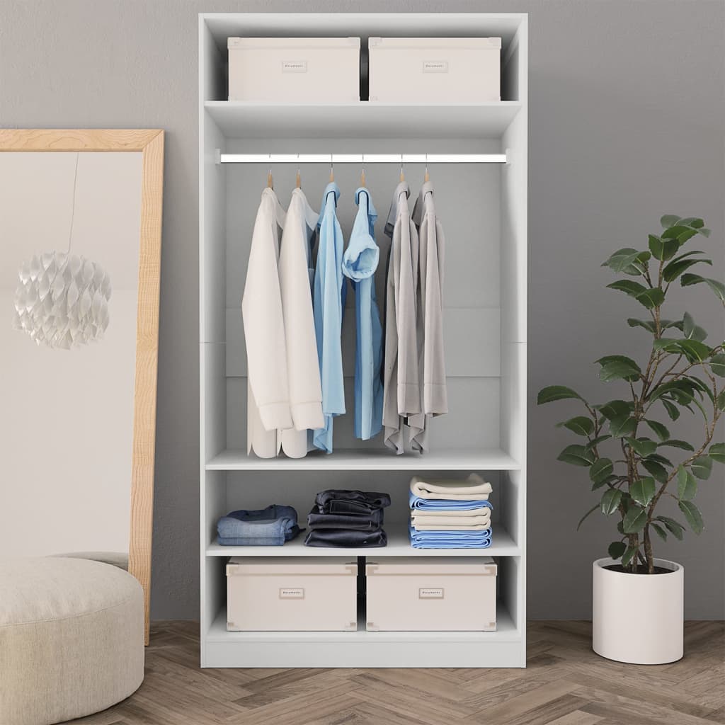 Modern Wooden Open Bedroom Wardrobe With Storage Shelves & Hanging Clothes Rail