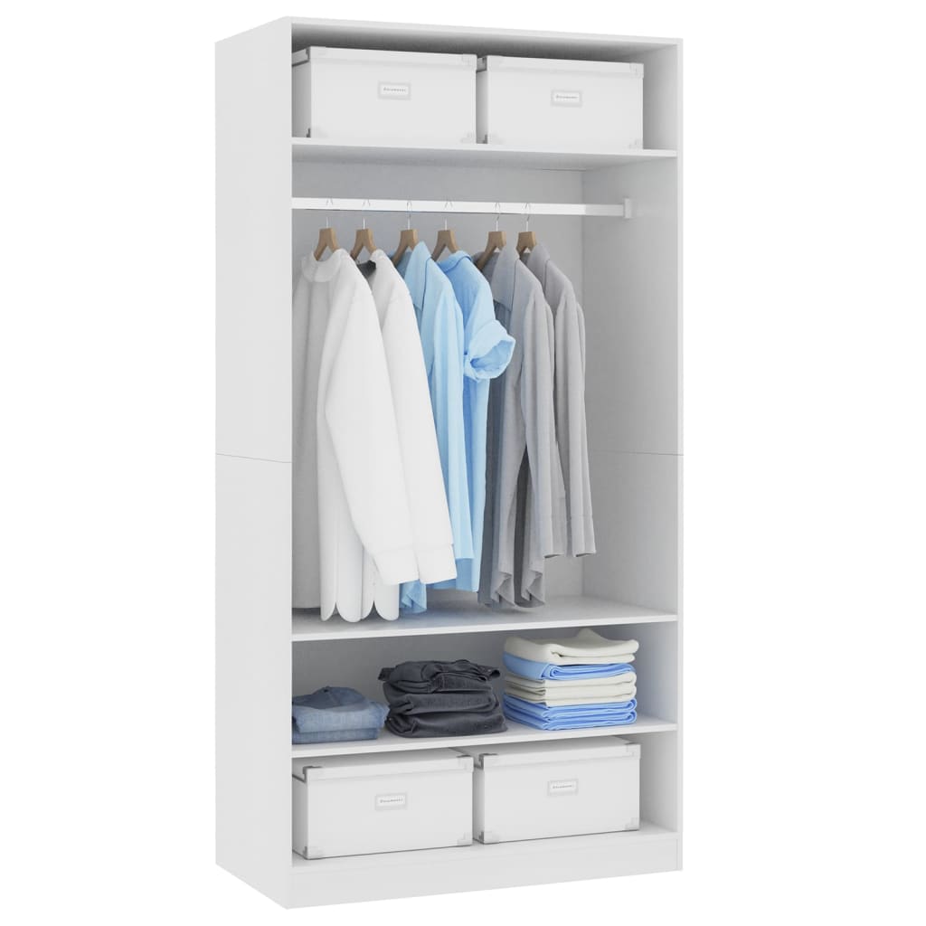 Modern Wooden Open Bedroom Wardrobe With Storage Shelves & Hanging Clothes Rail