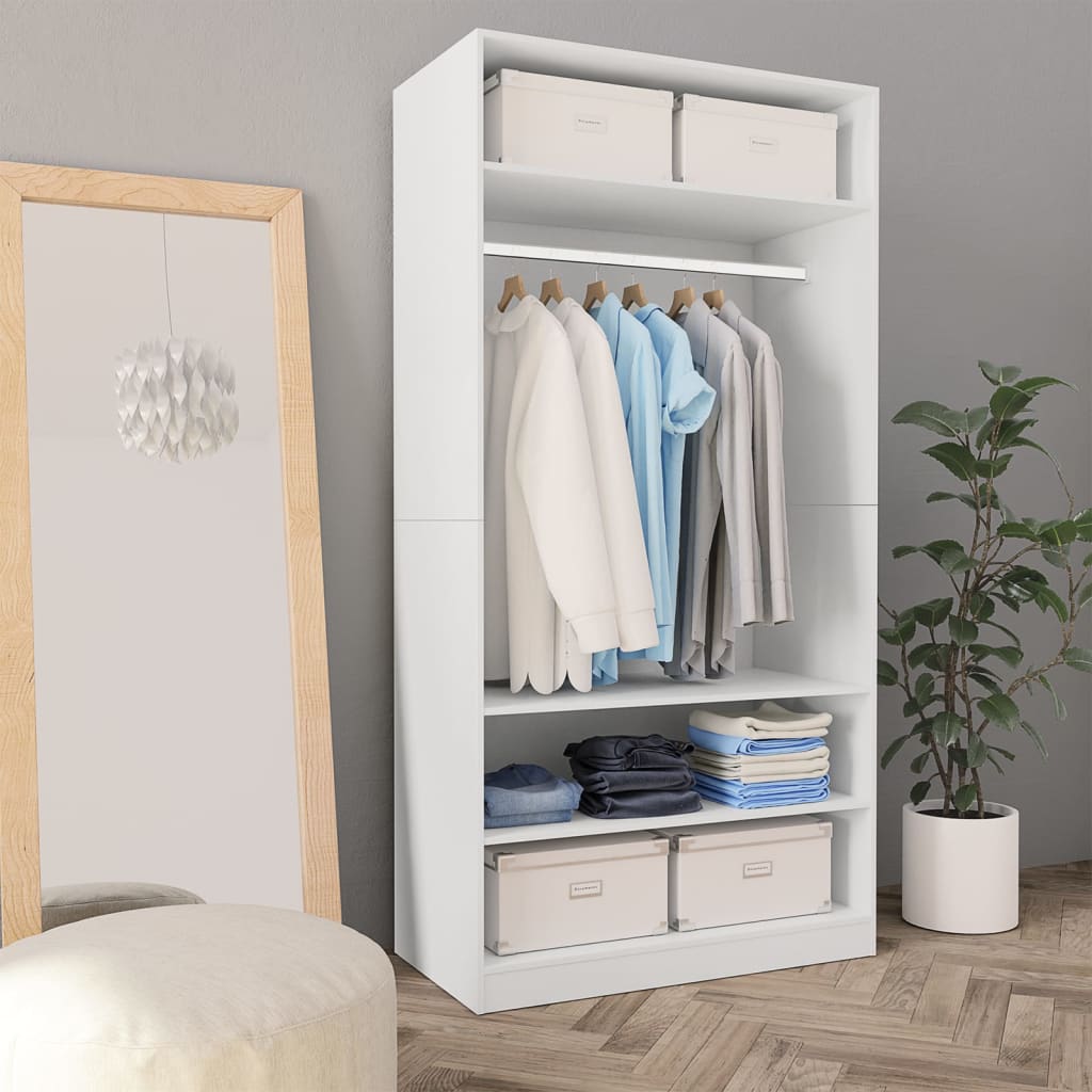 Modern Wooden Open Bedroom Wardrobe With Storage Shelves & Hanging Clothes Rail
