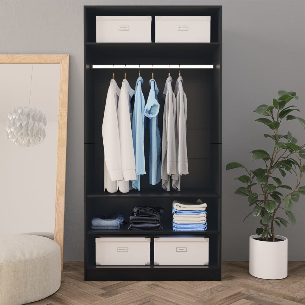Modern Wooden Open Bedroom Wardrobe With Storage Shelves & Hanging Clothes Rail