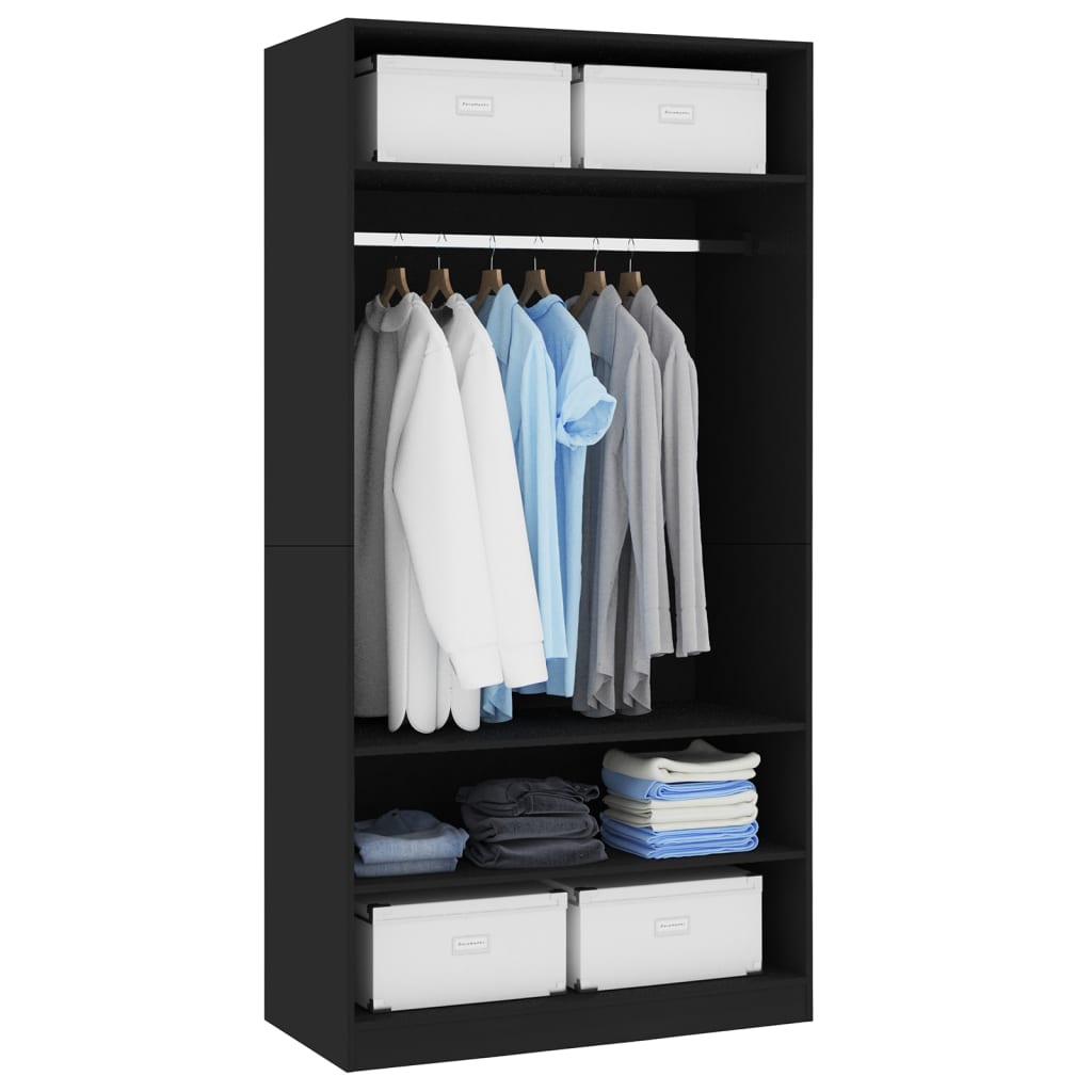 Modern Wooden Open Bedroom Wardrobe With Storage Shelves & Hanging Clothes Rail