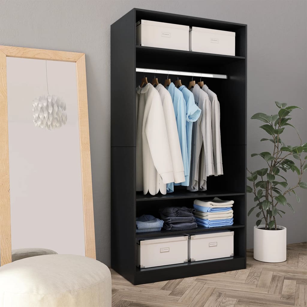 Modern Wooden Open Bedroom Wardrobe With Storage Shelves & Hanging Clothes Rail