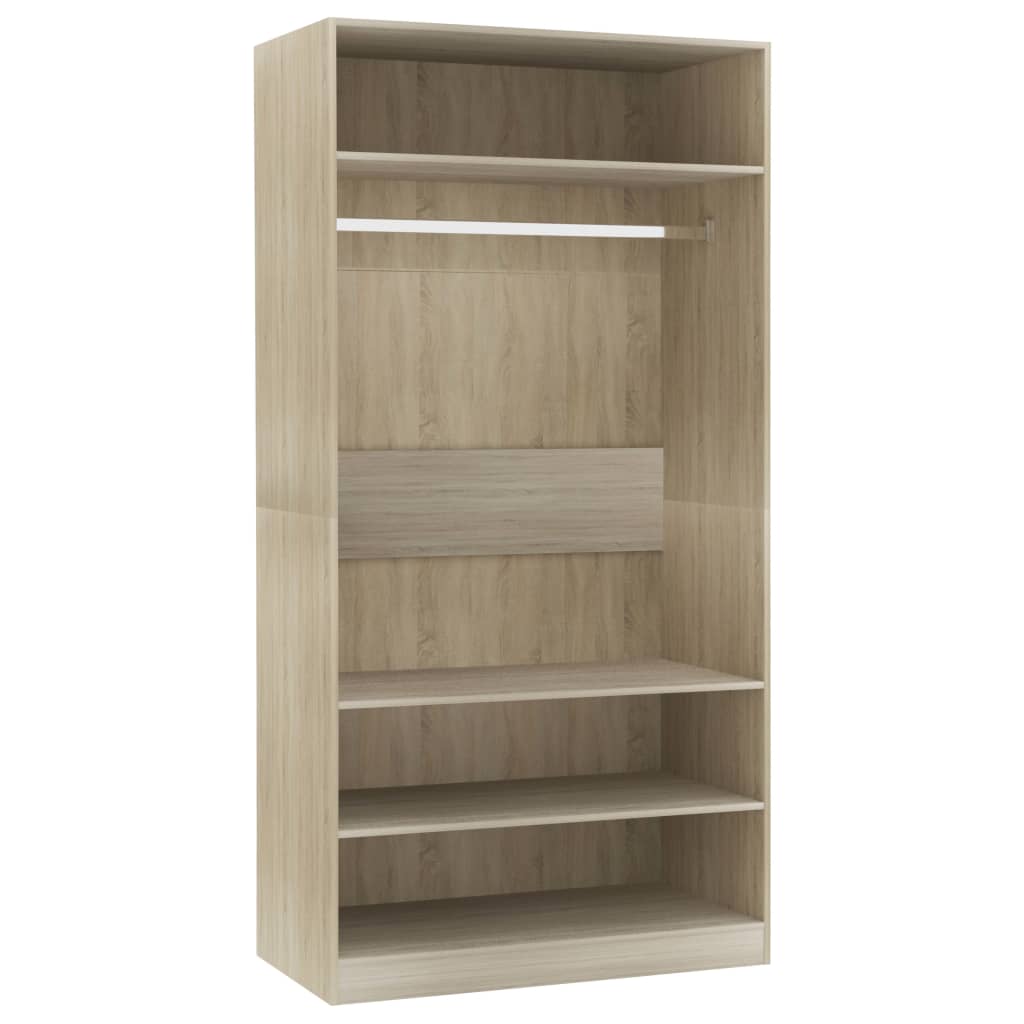 Modern Wooden Open Bedroom Wardrobe With Storage Shelves & Hanging Clothes Rail