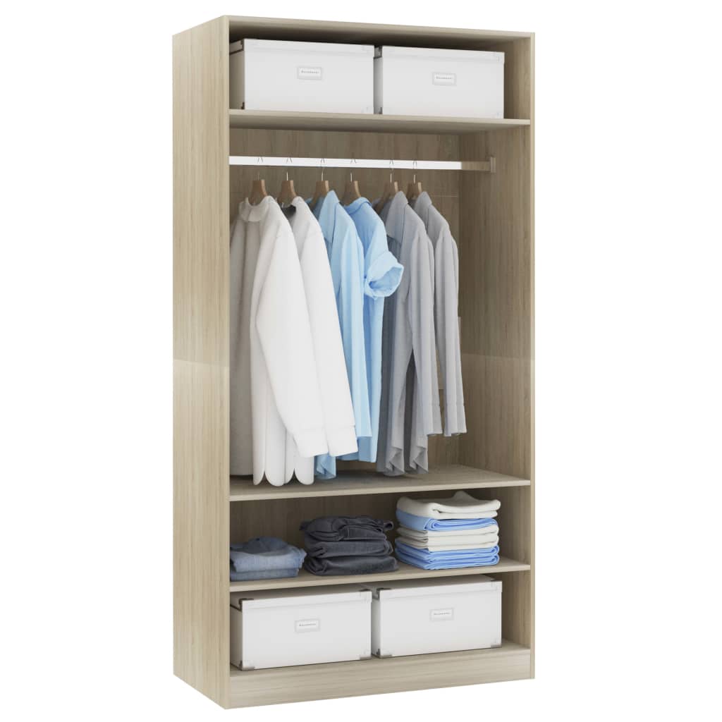 Modern Wooden Open Bedroom Wardrobe With Storage Shelves & Hanging Clothes Rail