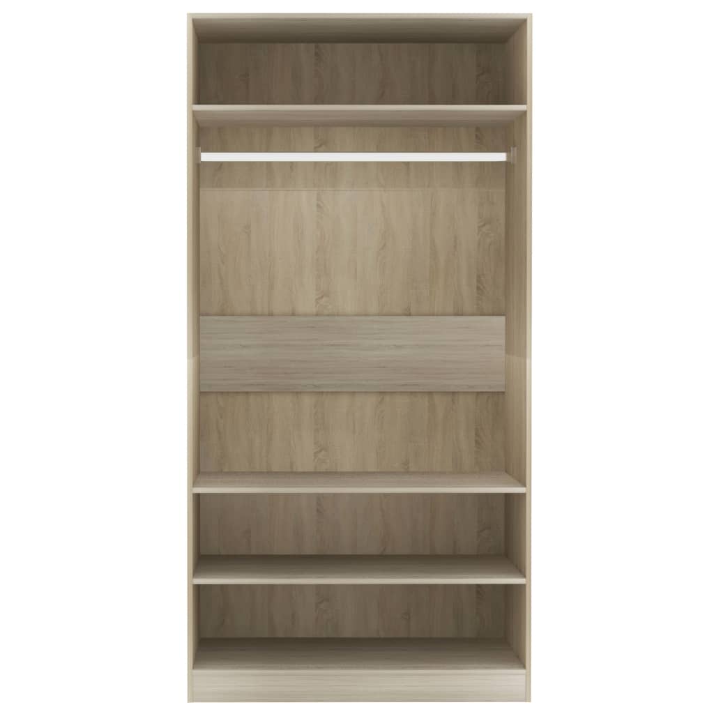 Modern Wooden Open Bedroom Wardrobe With Storage Shelves & Hanging Clothes Rail