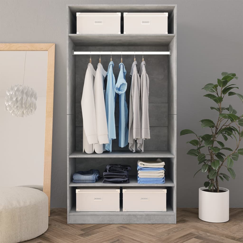 Modern Wooden Open Bedroom Wardrobe With Storage Shelves & Hanging Clothes Rail
