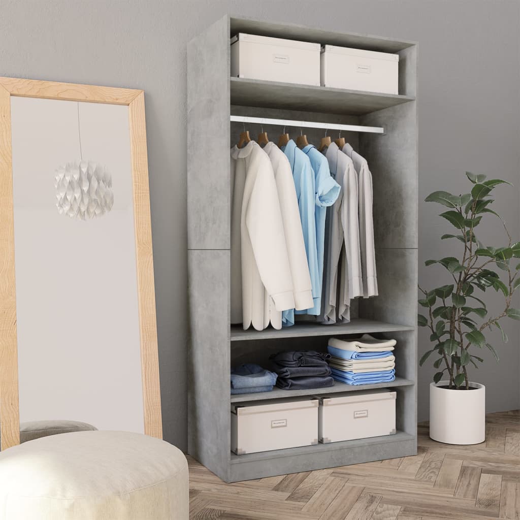 Modern Wooden Open Bedroom Wardrobe With Storage Shelves & Hanging Clothes Rail