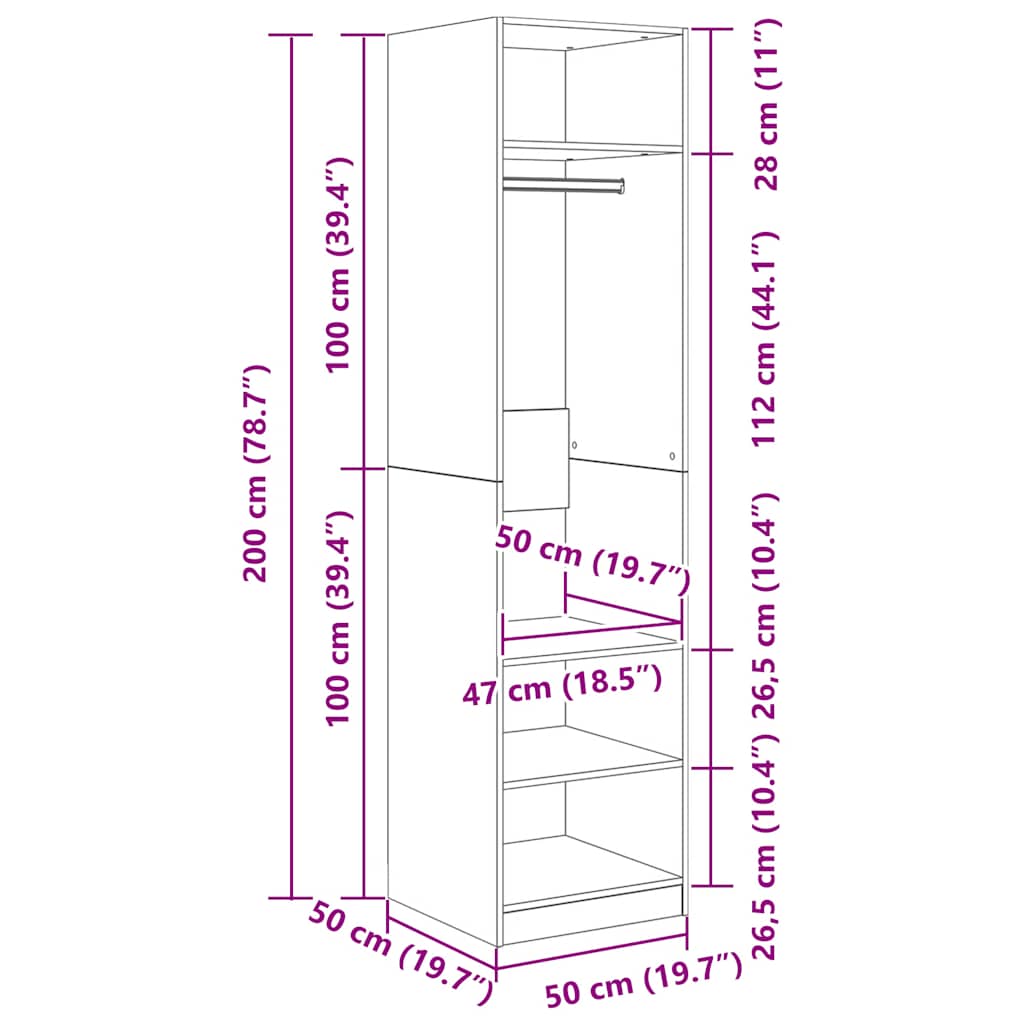 Wardrobe Sonoma Oak 50x50x200 cm Engineered Wood