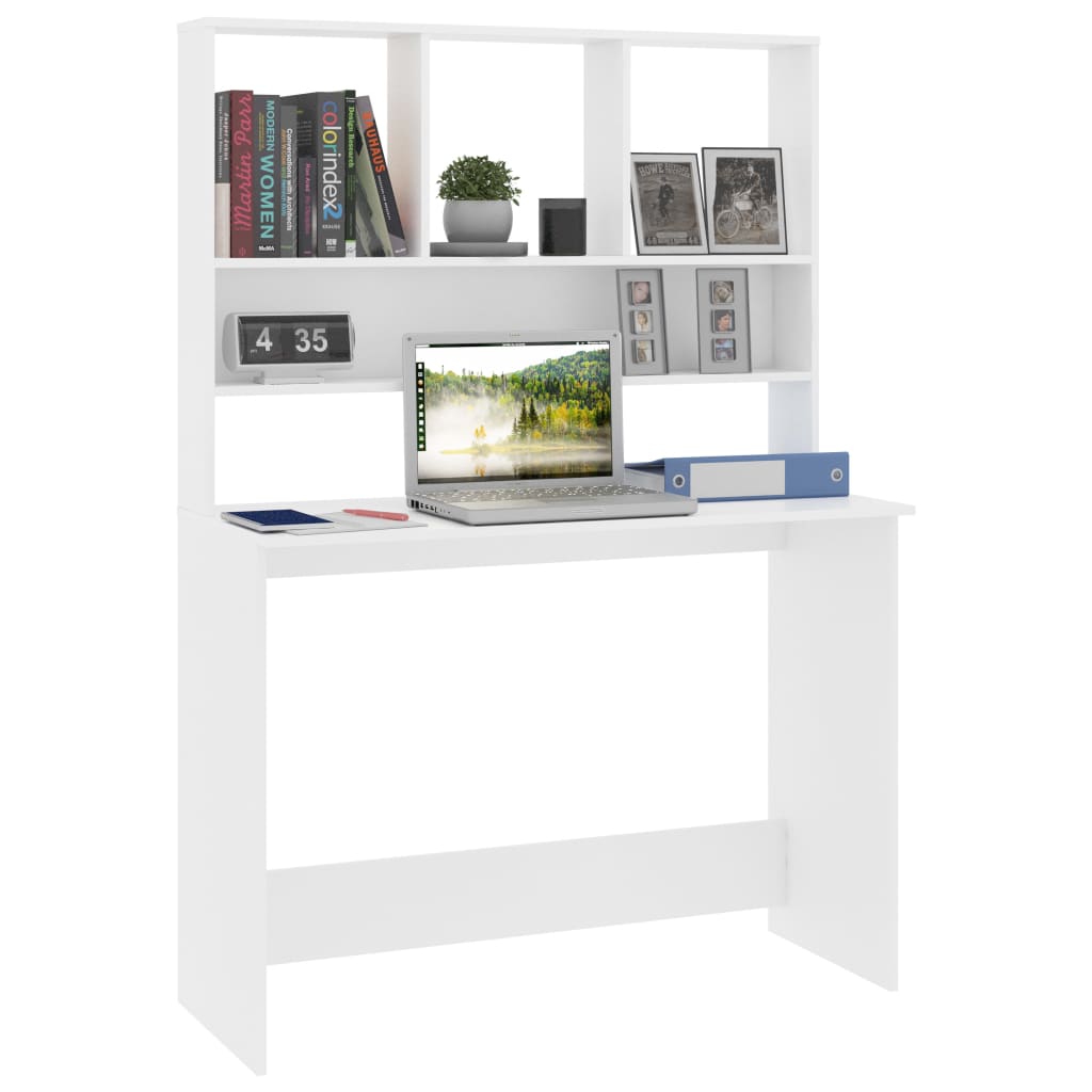 Desk with Shelf White 110x45x157 cm Engineered Wood