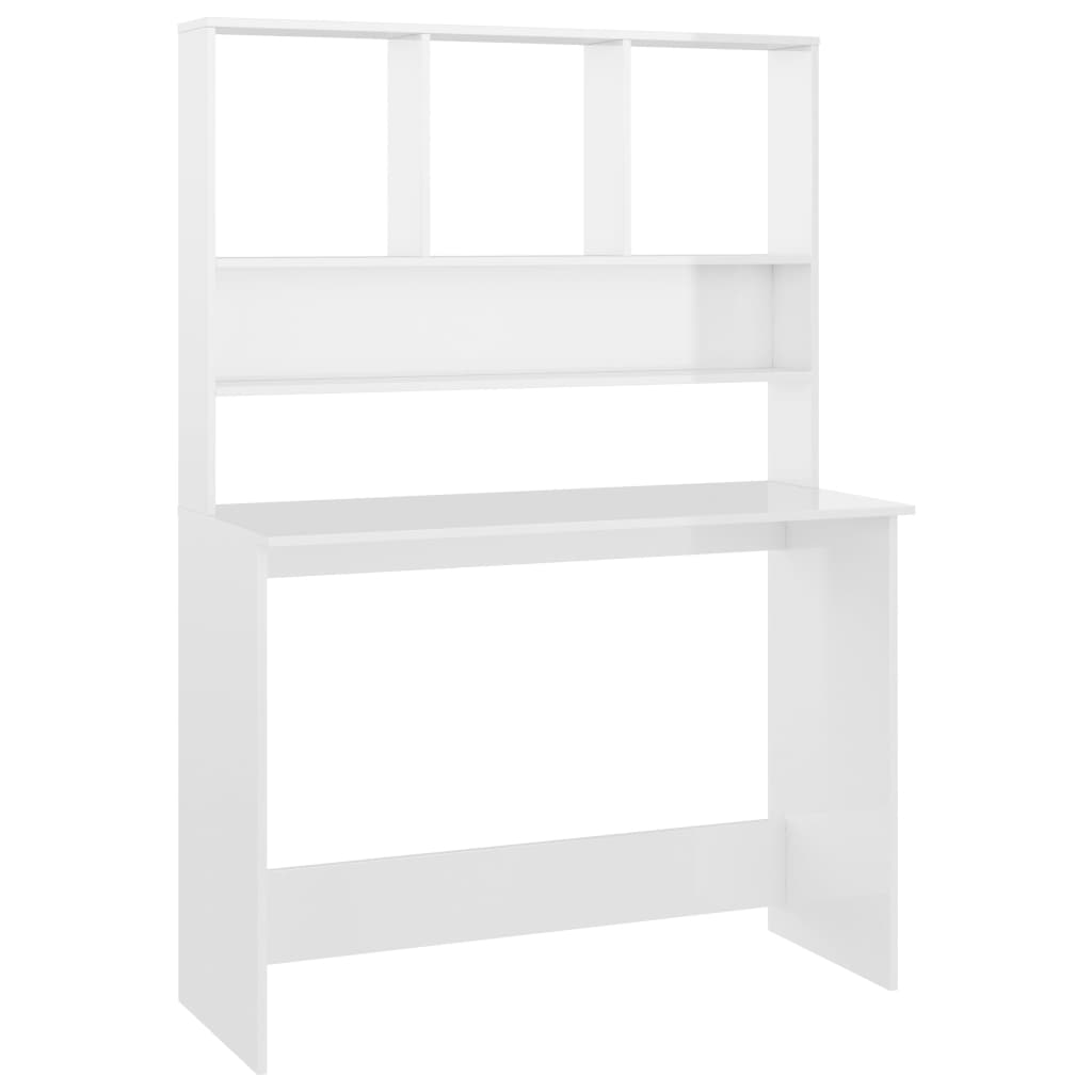 Desk with Shelf High Gloss White 110x45x157 cm Engineered Wood