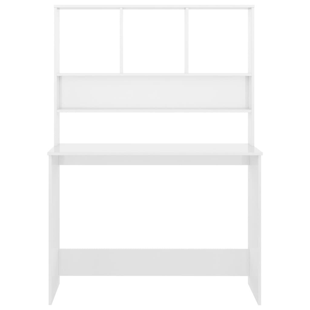 Desk with Shelf High Gloss White 110x45x157 cm Engineered Wood
