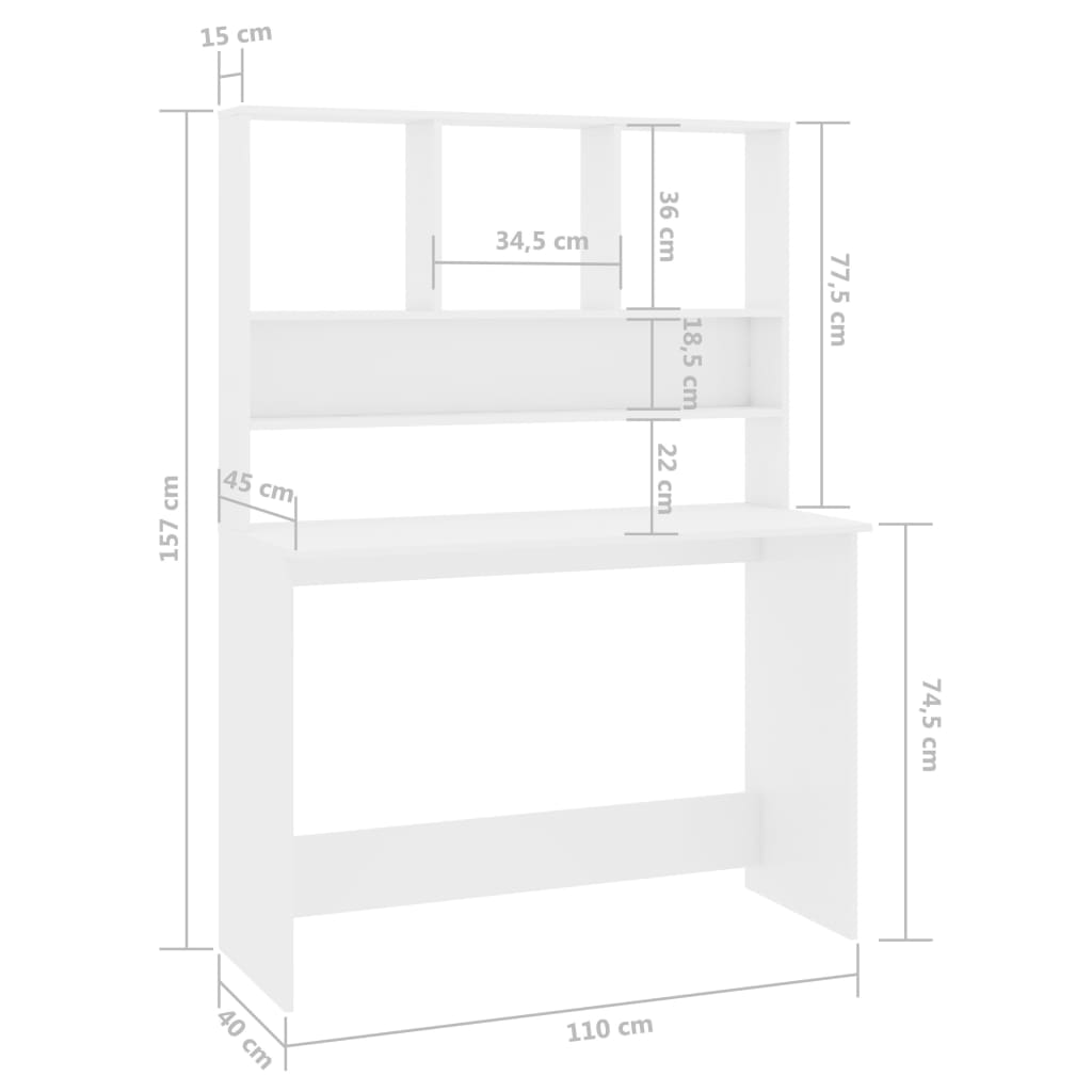 Desk with Shelf High Gloss White 110x45x157 cm Engineered Wood
