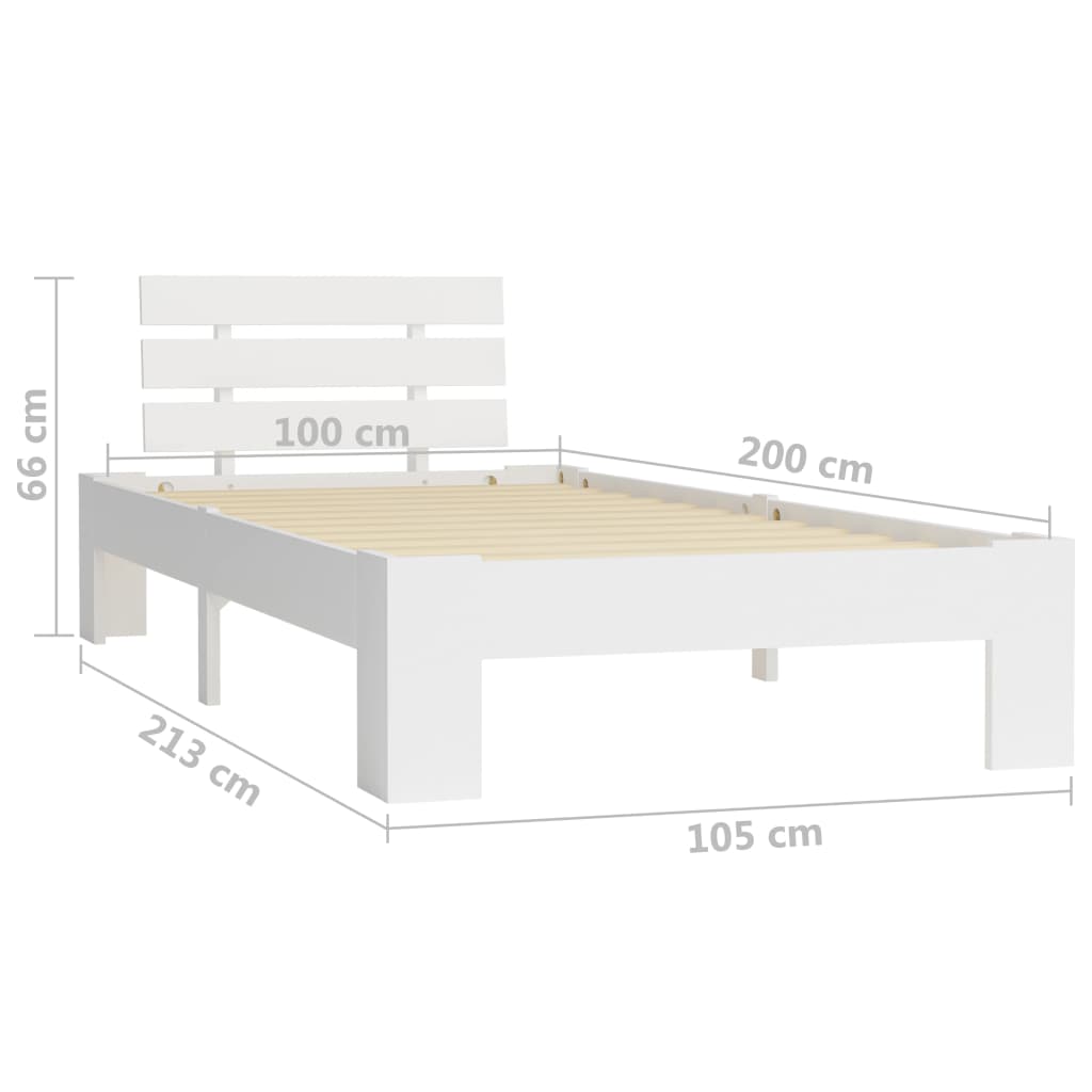 Bed Frame without Mattress White Solid Pine Wood 100x200 cm