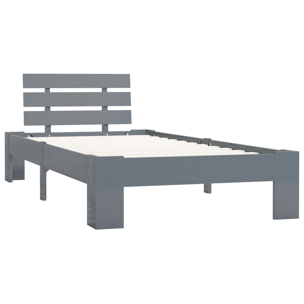Bed Frame without Mattress Grey Solid Pine Wood 90x200 cm
