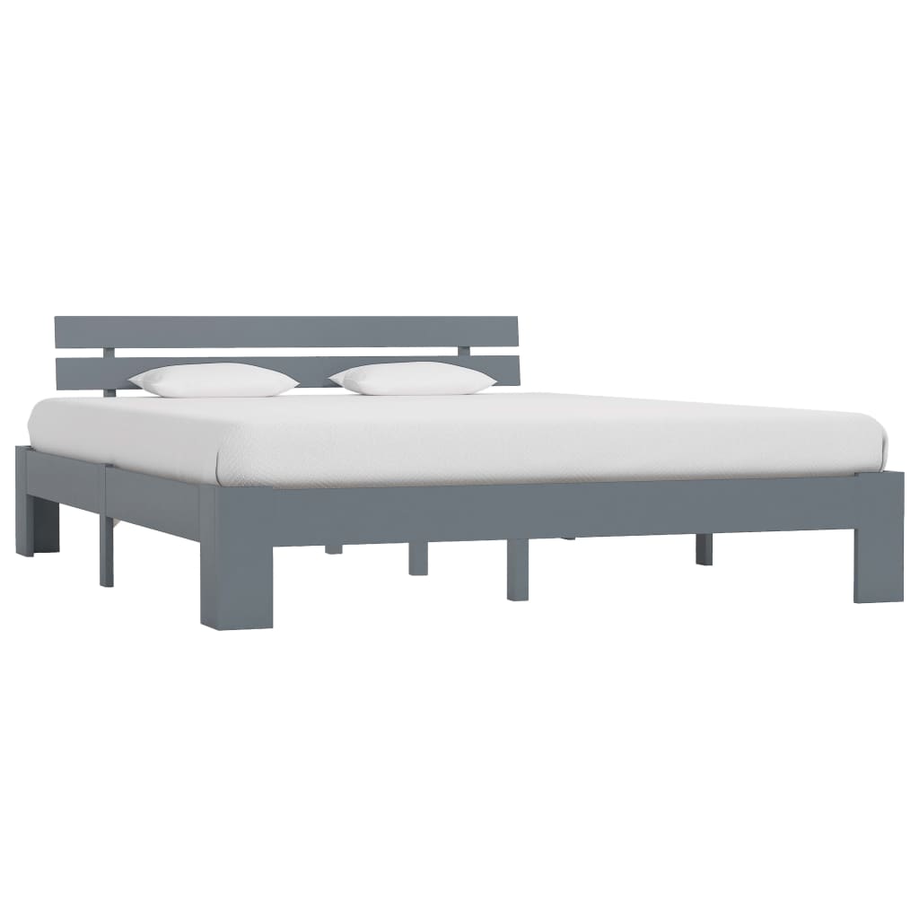 Bed Frame without Mattress Grey Solid Pine Wood 180x200 cm Super King