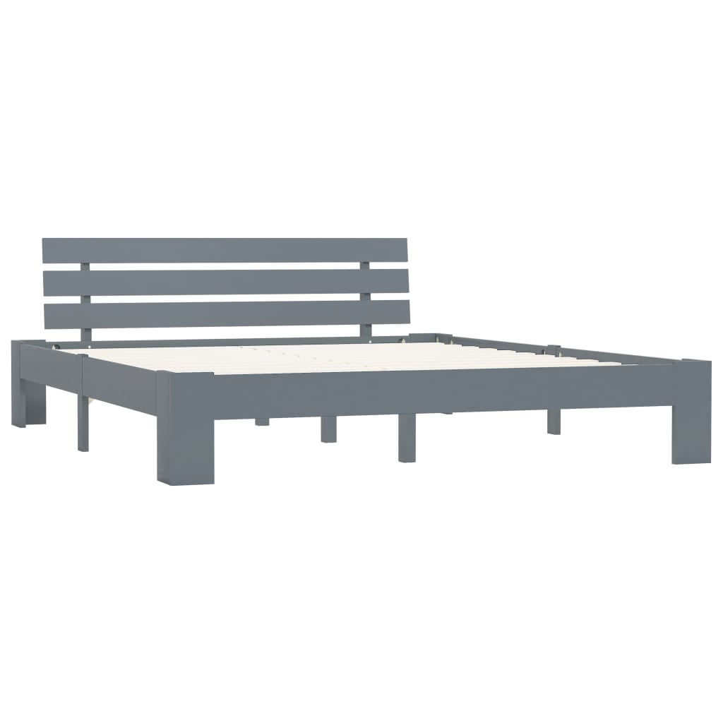 Bed Frame without Mattress Grey Solid Pine Wood 180x200 cm Super King