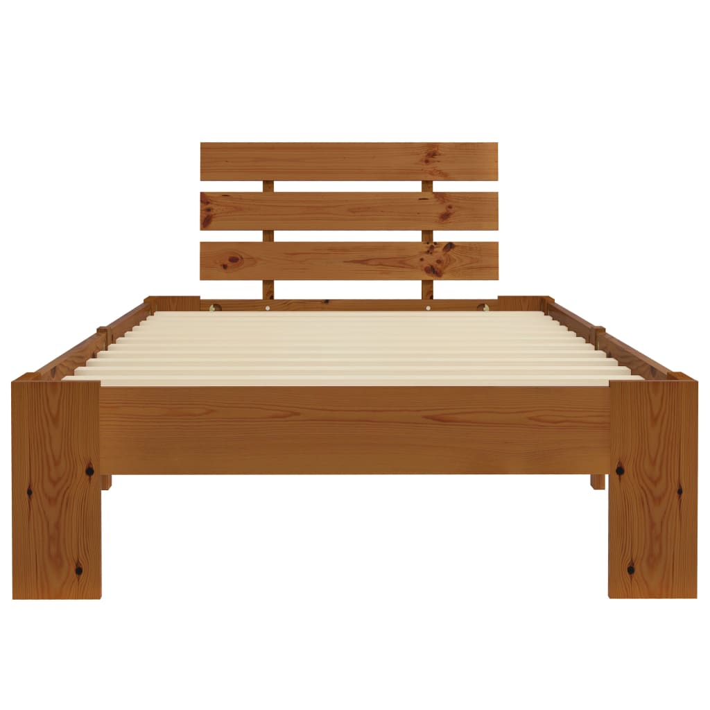 Bed Frame without Mattress Honey Brown Solid Pine Wood 90x200 cm