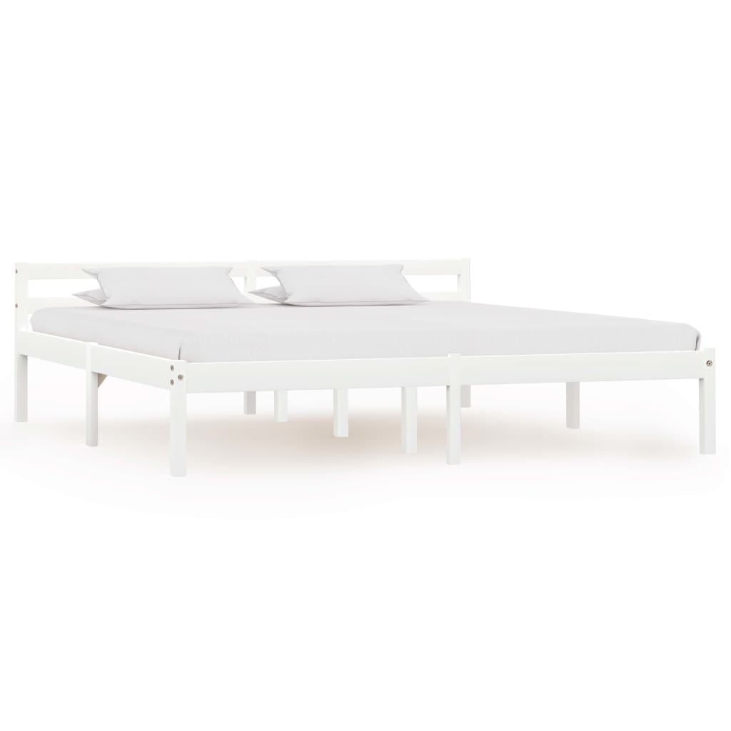 Bed Frame without Mattress White Solid Pine Wood 180x200 cm Super King