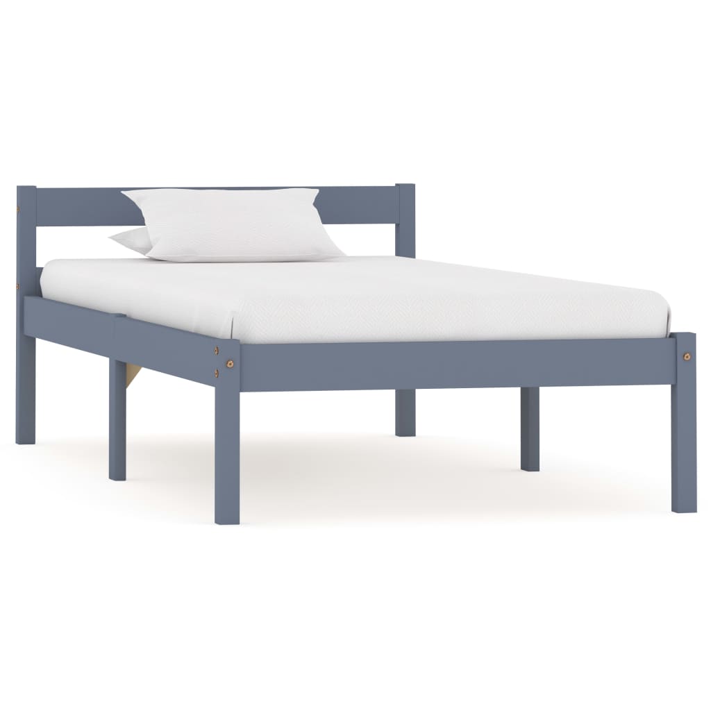 Bed Frame without Mattress Grey Solid Pine Wood 90x200 cm