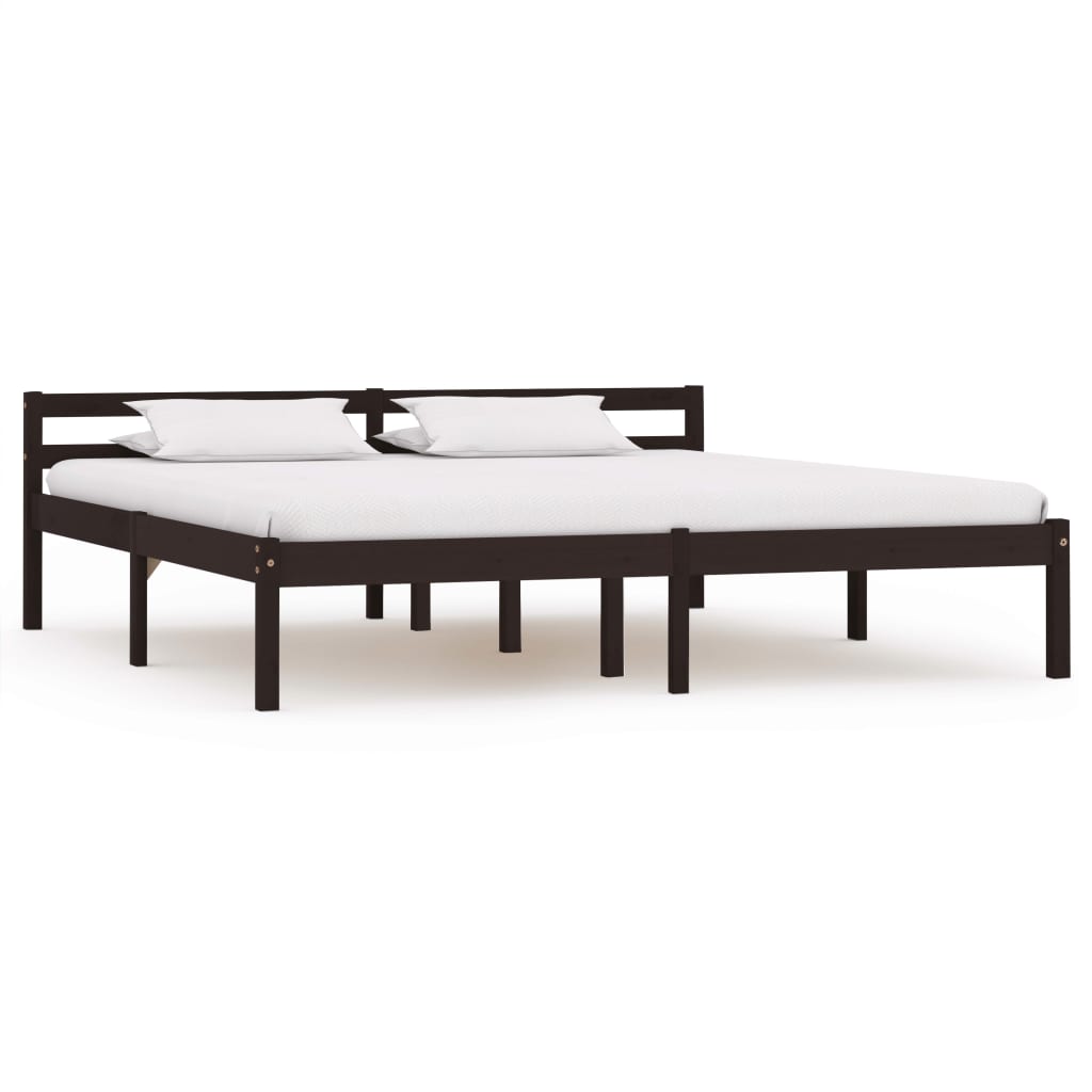 Bed Frame without Mattress Dark Brown Solid Pine Wood 160x200 cm