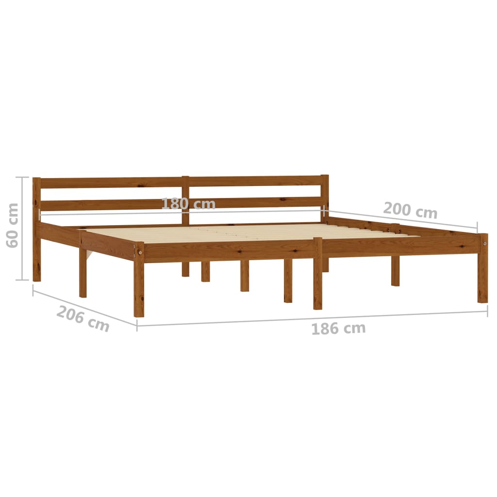 Bed Frame without Mattress Honey Brown Solid Pine Wood 180x200cm