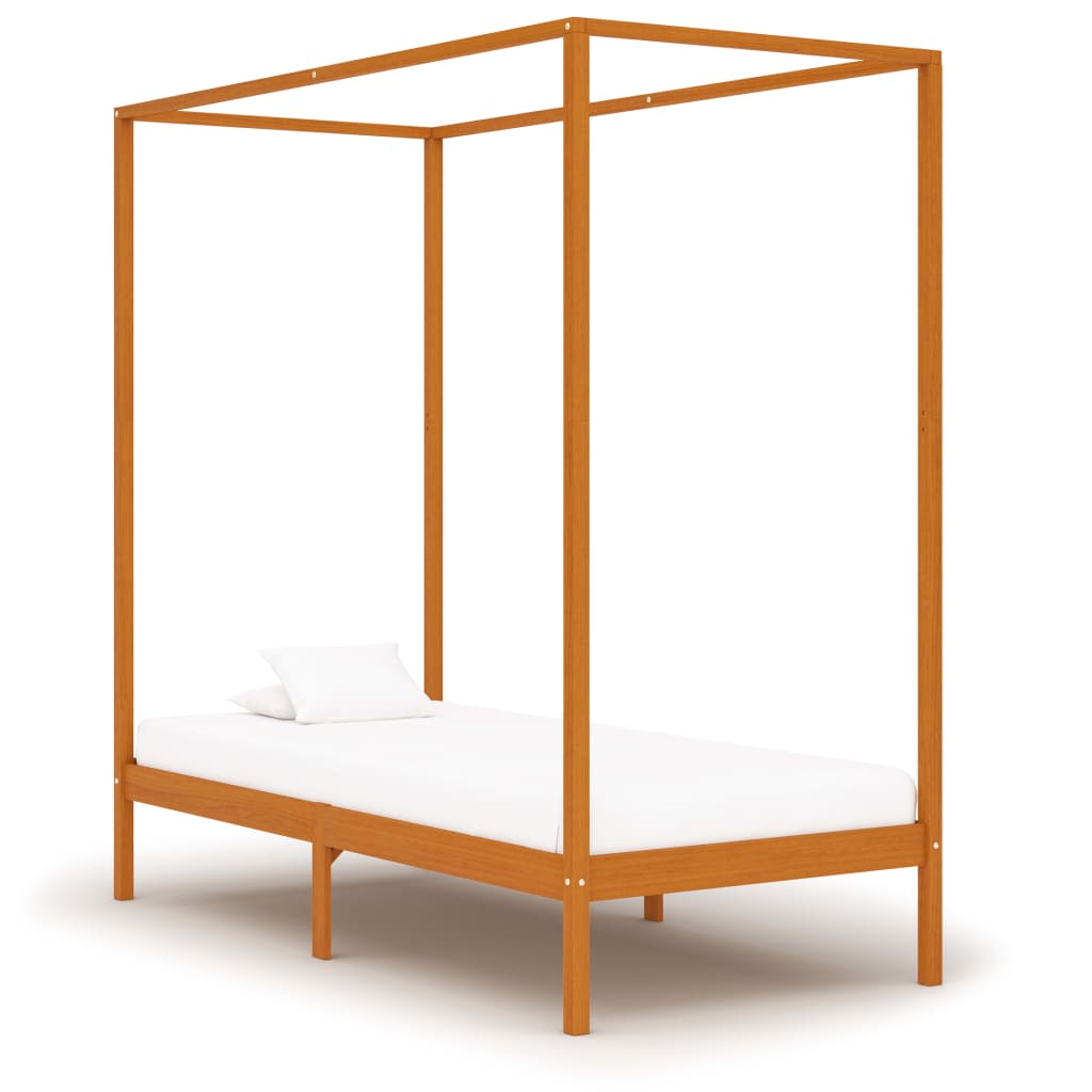 Canopy Bed Frame without Mattress Honey Brown Solid Wood 100x200cm