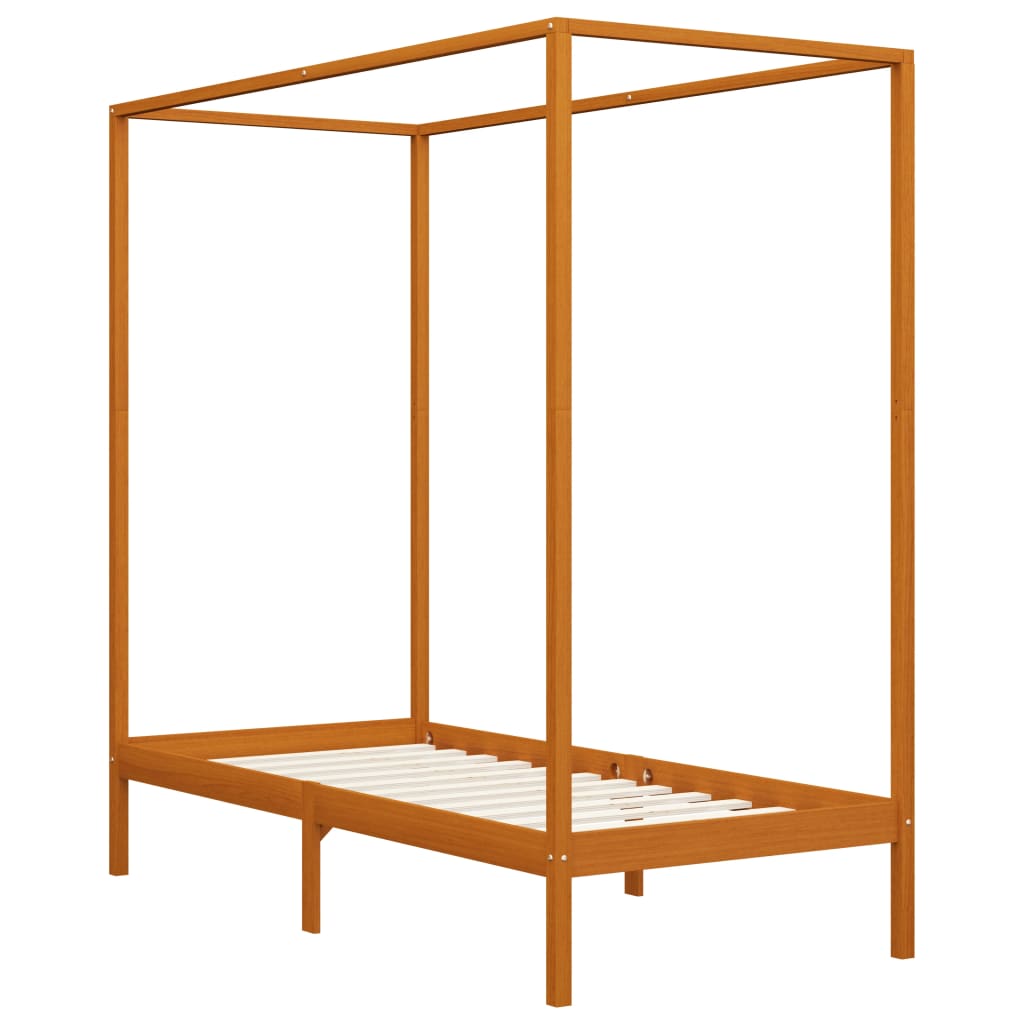Canopy Bed Frame without Mattress Honey Brown Solid Wood 100x200cm
