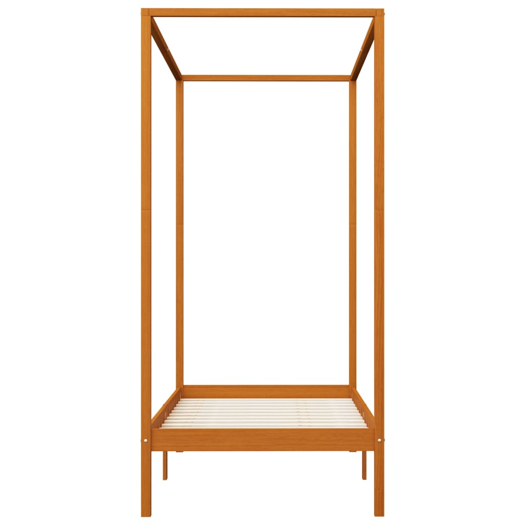 Canopy Bed Frame without Mattress Honey Brown Solid Wood 100x200cm
