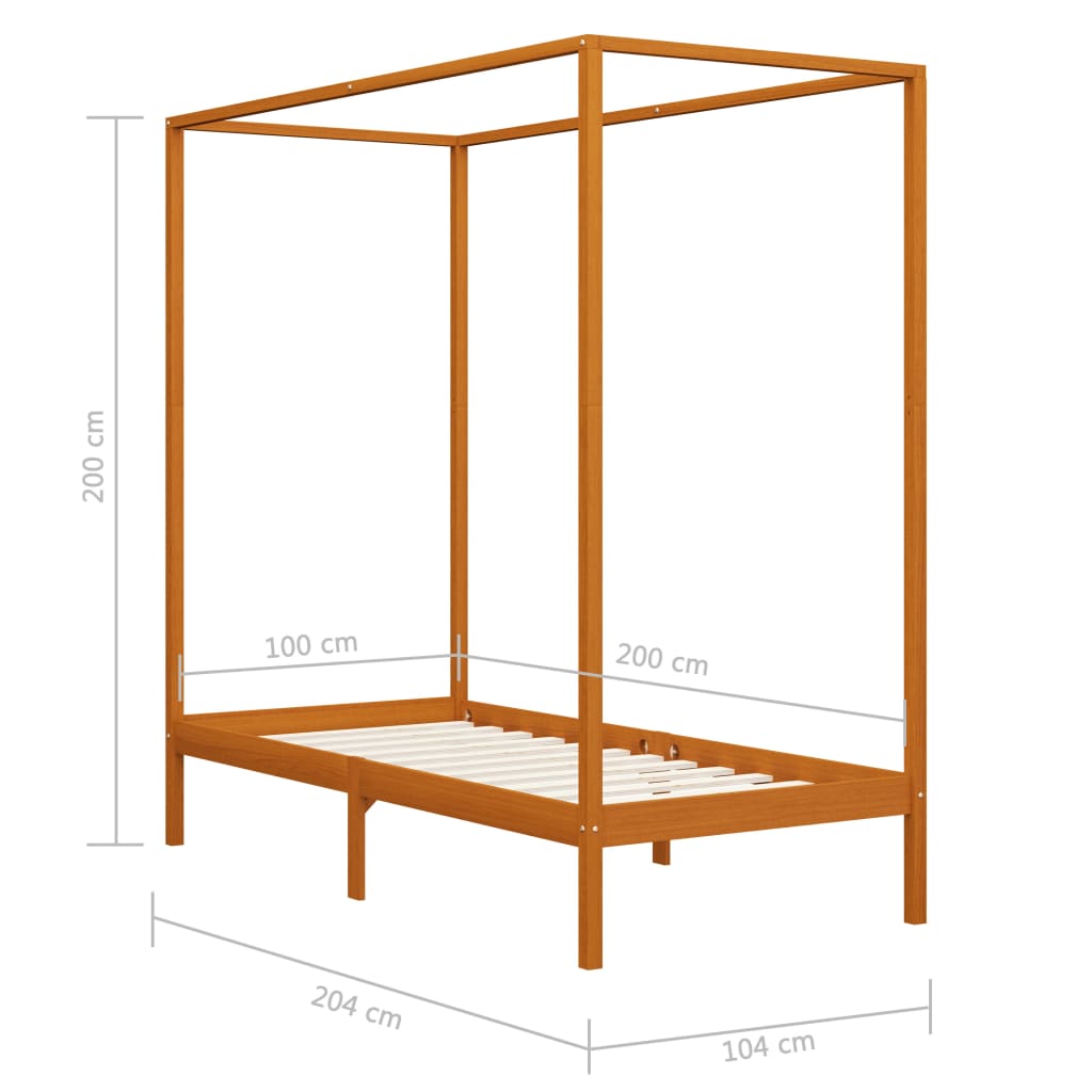 Canopy Bed Frame without Mattress Honey Brown Solid Wood 100x200cm