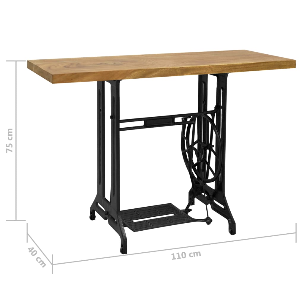Industrial Rustic Wooden Solid Teak Wood Sewing Machine Console Table 110x40x75 cm