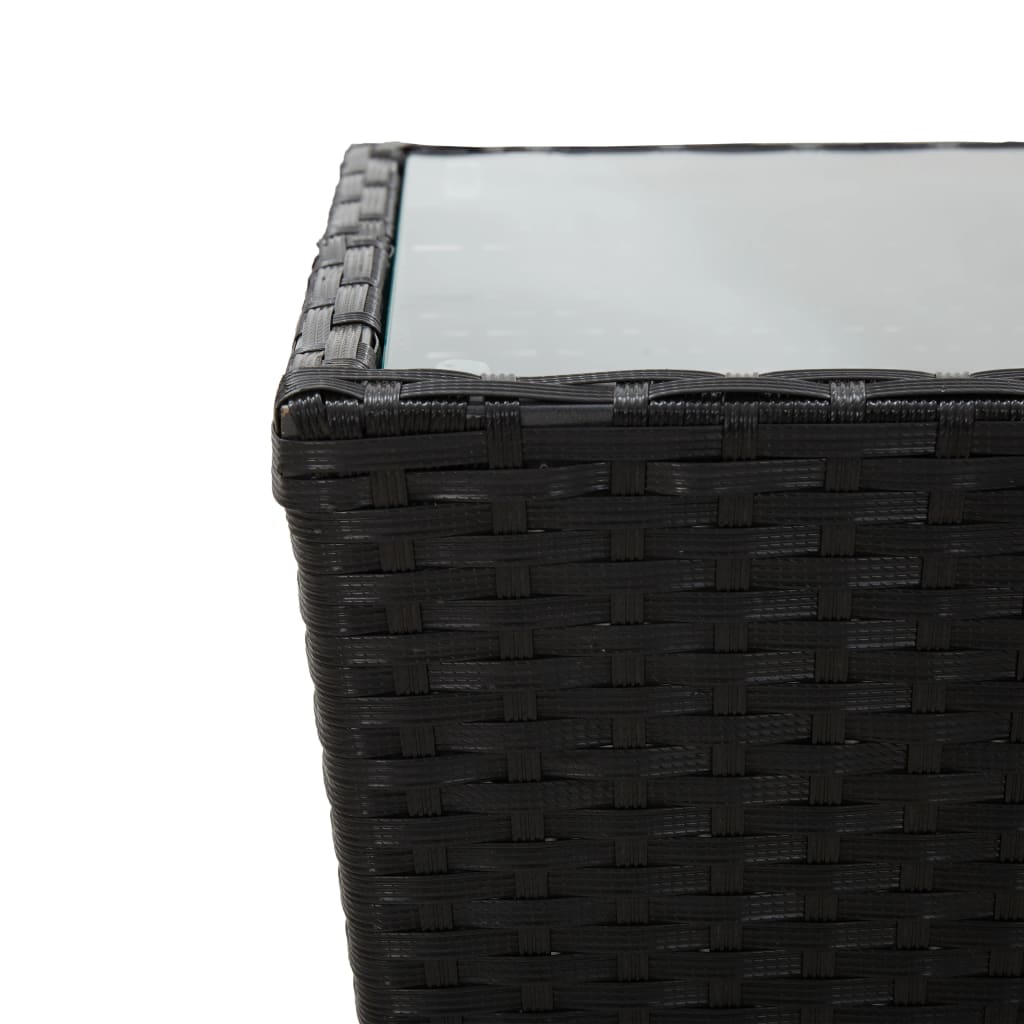 Outdoor Patio Poly Rattan Square Garden Coffee Tea Table With Glass Top Tables