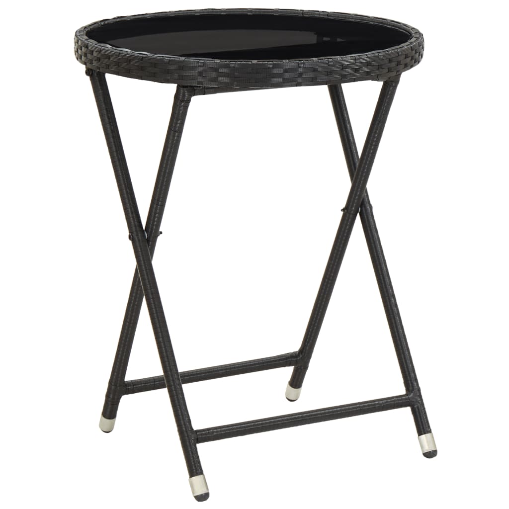 Outdoor Patio Poly Rattan Foldable Garden Tea Coffee Table Glass Top Balcony Tables